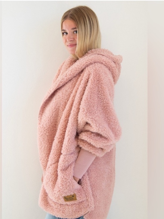 Nordic Beach Jackets & Blazers - Nordic Beach Pink Sherpa Hooded Jacket Blush
